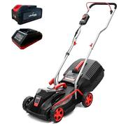 LEHMANN Tondeuse à Gazon sans Fil 40V, Largeur de Coupe 32 cm, 30 L Bac, Hauteur de Coupe Réglable 20-60 mm, Moteur à Induction, jusqu'à 250 m², avec Batterie 4,0 Ah + Chargeur, Noir/Rouge