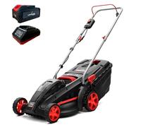 LEHMANN Tondeuse à Gazon sans Fil 40V, Largeur de Coupe 37 cm, 40 L Bac, 5 Niveaux de Réglage 25-75 cm, Moteur à Induction, jusqu'à 400 m², Livré avec Batterie 4,0 Ah + Chargeur, Noir/Rouge