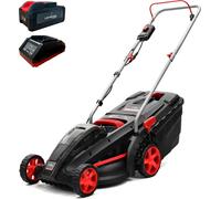 LEHMANN Tondeuse à gazon sans fil, largeur de coupe 37 cm, bac de ramassage 40 litres, hauteur de coupe 5 positions de 25 à 75 cm, y compris batterie 4,0 Ah+chargeur
