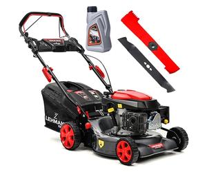 LEHMANN Tondeuse à Gazon Thermique Autotractée, 146 cm³ 2,6 KW, Largeur de Coupe 42 cm, 5 Niveaux 25-70 mm, 40 L Capacité de Ramassage, Surface Jusqu'à 2000 m², Carrosserie Solide en Carbone