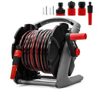 LEHMANN Tuyau Arrosage avec Enrouleur - 20 m Tuyau - Dévidoir Mural - Mobile avec Poignée de transport - Buse d’arrosage - Raccord pour Tuyau 1/2" / 3/4 - Raccord pour Robinet 3/4"