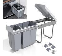 LeHom MYOYAY Poubelle coulissante extractible sous le comptoir avec couvercle pour armoire de cuisine, double conteneur de déchets de placard de 10 L + 20 L, 30 litres
