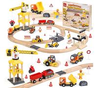 Lehoo Castle 68 Pcs Train en Bois, Train Electrique Enfant, Enfant Grue, Compatible avec Brio, Thomas, Jouet pour Enfants 3+ Ans