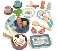 Lehoo Castle Accessoire Cuisine Enfant, Dinette et Pots, Dinette en Bois, Ustensile Cuisine Enfant, Legumes Jouet, Jouet Éducatif Éveil Montessori