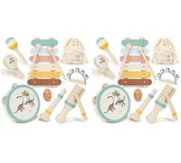 Lehoo Castle Bebe Instruments de Musique en Bois - Jouet Éducatif Montessori pour Enfants de 1 an et Plus Cadeau Garçons Filles 2 3Ans, Moderne Bohème Xylophone et Tambour (Lot de 2)