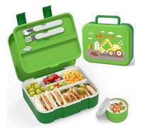 Lehoo Castle Boîte à bento pour enfants de 1250 ml avec 5 compartiments - Inclus cuillère, fourchette,