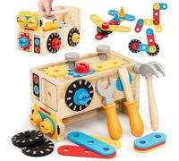 Lehoo Castle Caisse a Outil Enfant Jouet en Bois Jouet 2 3 4 5 Ans Fille Garcon, 29 Pièces Boite a Outils Établi Enfant, Jeu de Construction Jeux Educatif 2 Ans+