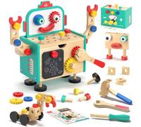 Lehoo Castle Caisse a Outil Enfant Jouet en Bois Jouet 3 4 5 Ans Fille Garcon, 29 Pièces Boite a Outils Établi Enfant, Jeu de Construction Jeux Educatif 3 Ans+