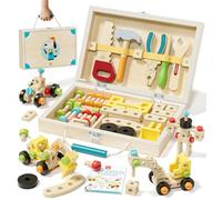 Lehoo Castle Caisse a Outil Enfant Jouet en Bois Jouet 3 4 5 Ans Fille Garcon, 29 Pièces Boite a Outils Établi Enfant, Jeu de Construction Jeux Educatif 3 Ans+