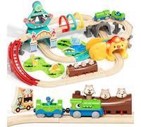 Lehoo Castle Circuit de Train Bois, Dinosaure Locomotive Electrique Train