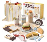 Lehoo Castle Cuisine en Bois Enfant, Jouets de Pique-Nique en Bois Apportez des Dessert, Dinette Enfant avec Sac de Rangement, Jouets en Bois Paques Cadeau Enfant Fille Garcon 2 3 4 5 6 Ans