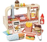 Lehoo Castle Cuisine Enfant en Bois, Accessoire Cuisine Enfant, Jouets Aliments Dinette avec Hamburger, Cadeau pour Garçon Fille 3 4 5 Ans