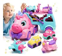 Lehoo Castle Jouet Fille 2 Ans, Camion Transporteur Voiture avec Sons et Lumières, Voiture Enfant 2 Ans, Jouet de Camion pour Enfant (Licorne)