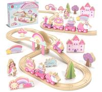 Lehoo Castle Jouet Fille 3 Ans, Train en Bois Licorne, Licorne Jouet, Cadeau Fille 3 4 5 6 Ans, Compatible avec Brio, Hape