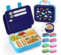 Lehoo Castle Lunch Box Enfant Garçon, 1250ml Bento Box avec 5 Compartiments et Sauce Box (Dinosaure)