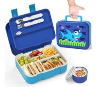 Lehoo Castle Lunch Box Enfant Garçon 1250ml - Bento Box avec 5 Compartiments et Sauce Box (Requin)