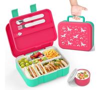 Lehoo Castle Lunchbox Enfants Filles, Lunch Box Enfant, 1250ml Bento Box Enfants, Lunch Box Enfant avec 5 Compartiments et Sauce Box(Licorne Rose)