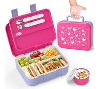 Lehoo Castle Lunchbox Enfants Filles, Lunch Box Enfant, 1250ml Bento Box Enfants, Lunch Box Enfant avec 5 Compartiments et Sauce Box(Papillon)