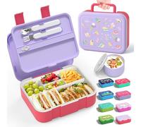 Lehoo Castle Lunchbox Enfants Filles, Lunch Box Enfant, 1250ml Bento Box Enfants, Lunch Box Enfant avec Compartiments 5 Compartiments et Sauce Box(Crème Glacée)