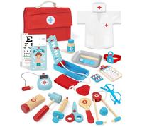 Lehoo Castle Malette Docteur Enfant, Jeux Enfant 3 Ans, Malette Docteur Bois, Déguisement Docteur Enfant, Docteur, Jouet Enfant 3 Ans, Kit de Médecin pour Tout-Petits Garçons(Bleu)