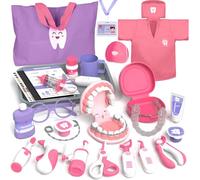 Lehoo Castle Malette Docteur Enfant, Kit de Dentiste, Jeux Enfant 3 Ans, Jouets de Dentiste pour Enfants, Kit de Médecin Cadeau pour Filles et Garçons de 3-8 Ans(Rose)
