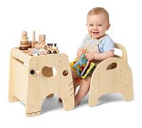 Lehoo Castle Montessori Ensemble table et chaise de sevrage pour tout-petits de 1 à 3 ans, hauteur réglable, meubles d'activités en bois pour bébé, pour auto-alimenter, dessiner, apprendre et jouer