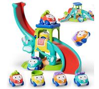 Lehoo Castle Montessori Jouet pour enfant à partir de 1 an - Jouet de voiture avec parking et toboggan - Jouet éducatif - Cadeau pour garçon de 1 à 3 ans (éléphant)