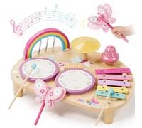 Lehoo Castle Table d'Instruments de Musique Bebe Montessori pour Batterie Enfant 1 2 3 Ans, Jouet avec Xylophone Percussion, Cadeau pour Fille Garçon 2 3 4 Ans, Jeu d'Éveil Musical