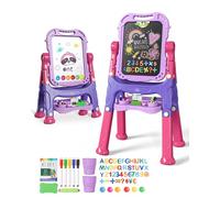 Lehoo Castle Tableau Enfant, 4 en 1 Tableau Enfant Double Face Effaçable et Noir à Craie, Chevalet Rotation 360°, Jouet Educatif Cadeaux pour Garçon Fille 3+ Ans(Violet)
