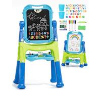 Lehoo Castle Tableau Enfant, 4 en 1 Tableau Enfant Double Face Effaçable et Noir à Craie, Chevalet Rotation 360°, Jouet Educatif Cadeaux pour Garçon Fille 3+ Ans(Bleu)
