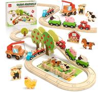 Lehoo Castle Train en Bois, Ferme en Bois Enfant, Train Enfant, Jouet Fille Garçons 3 4 5 Ans, Compatible avec Thomas, Brio et Hape