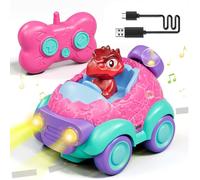 Lehoo Castle Voiture Telecommandé Enfant 2 Ans, Jouet Dinosaure avec Lumières et Musique, Jouet Enfant 2 3 4 5 6 Ans Garçon (Rose)