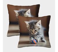 LeHuaiMa Chaton Mignon coloré Housse De Coussin Ensemble De 2 Le Chat Animaux de Compagnie Taie d'oreiller Décoratif Canapé Confort Et Douceur Garantis Housses De Coussin Lavables en Machine 40x40cm