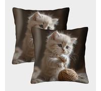LeHuaiMa Mignon Chaton Housse De Coussin Ensemble De 2 Le Chat Animaux de Compagnie Housse De Coussin Décorative Confort Et Douceur Garantis Housses De Coussin Lavables en Machine 50x50cm