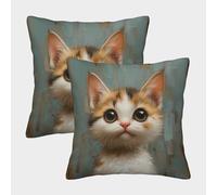 LeHuaiMa Mignon Chaton Housse De Coussin Ensemble De 2 Le Chat Animaux de Compagnie pour Chambre, Canapé, Chaise, Lit,Jardin Confort Et Douceur Garantis Housses De Coussin Carrées 50x50cm