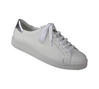 Lei by tessamino Chaussures basses Nena en cuir véritable pour femme, blanc en largeur H, chaussures de loisirs, baskets polyvalentes, chaussures de sport à lacets tendance et élégantes, Blanc/argenté