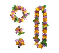 Lei-Set hawaïen avec collier, bandeau et bracelet pour pom-pom girls, fête d'anniversaire, carnaval, plage, etc