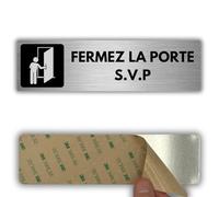 LEIASA | Panneau Adhésif Merci de Fermer la Porte - 5x18 cm - Épaisseur 0,8 mm - Aluminium - Panneau Avis Fermeture de Porte - Signal Maintenir la Porte Fermée - Autocollant 3M - Indicateur Porte
