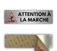 LEIASA | Panneau Attention à la Marche - 5x18 cm - Aluminium - Pancarte Prudence Marche - Plaque Dénivelé - Signe Risque de Chute - Avis Sol Surélevé - Épaisseur 0,8 mm - (Attention La Marche)