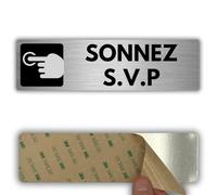 LEIASA | Panneau Sonnette - 5x18 cm - Aluminium - Sonnez Avant d'Entrer | Autocollant Sonnette Porte, Plaque Bouton d'Appel, Signal Carillon, Sticker Sonnette Visiteurs, Pancarte Appuyez Ici