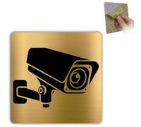 LEIASA | Plaque Vidéosurveillance - 10x10 cm - Aluminium Doré - Site Suivi