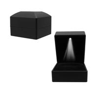 LEIBOCHAO Boîtes Cadeau en Velours en Velours Noir, Coffret à Bague avec Éclairage Interne LED, Boite Bague pour Mariage, Anniversaire, Fiançailles, Demande en Mariage (Noir)