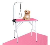 LEIBOU Table de toilettage Pliable pour Chien avec Cadre en Fer Robuste avec Bras et nid pour toilettage des Animaux de Compagnie (81,3 cm, Rose)