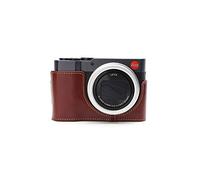 Leica C-LUX - Demi étui en cuir véritable fait à la main pour appareil photo Leica C-LUX version ouverture par le bas avec dragonne (Marron)