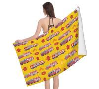 Leichong Serviette de Plage Camion de Pompiers de Dessin Animé, 3D Véhicule Mignon Grande Serviette de Bain Microfibre, Drap de Plage Séchage Rapide e Anti Sable pour Piscine Couverture, 100x200 cm
