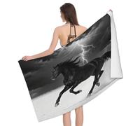 Leichong Serviette de Plage Cheval Noir, 3D Cheval Grande Serviette de Bain Microfibre, Drap de Plage Séchage Rapide e Anti Sable pour Piscine Voyage Couverture, 100x200 cm