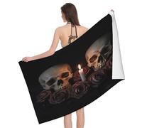 Leichong Serviette de Plage Crânes, 3D Terreur Style Grande Serviette de Bain Microfibre, Drap de Plage Séchage Rapide e Anti Sable pour Piscine Voyage Couverture, 100x200 cm