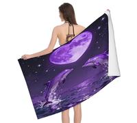 Leichong Serviette de Plage Dauphins Violets, 3D Romantisme Grande Serviette de Bain Microfibre, Drap de Plage Séchage Rapide e Anti Sable pour Piscine Voyage Couverture, 100x200 cm