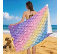 Leichong Serviette de Plage des Écailles de Poisson, 3D Rêve Grande Serviette de Bain Microfibre, Drap de Plage Séchage Rapide e Anti Sable pour Piscine Voyage Couverture, 100x200 cm