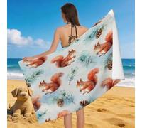 Leichong Serviette de Plage Écureuil Aquarelle, 3D Animaux de la Forêt Serviette de Bain Microfibre, Drap de Plage Séchage Rapide e Anti Sable pour Piscine Voyage Couverture, 75x150 cm
